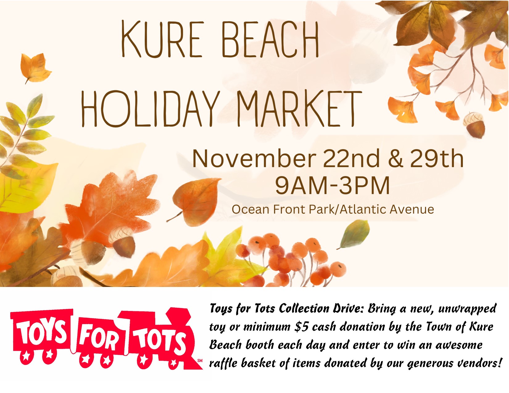 Holiday Market event details over a fall foliage background