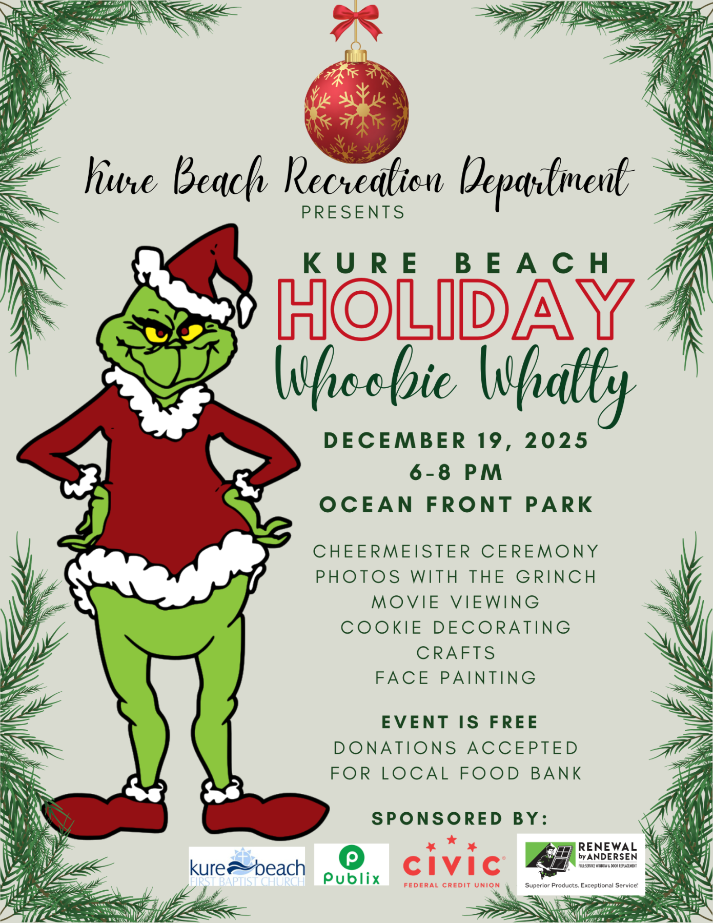 Holiday Whoobie Whatty event details with an image of the grinch