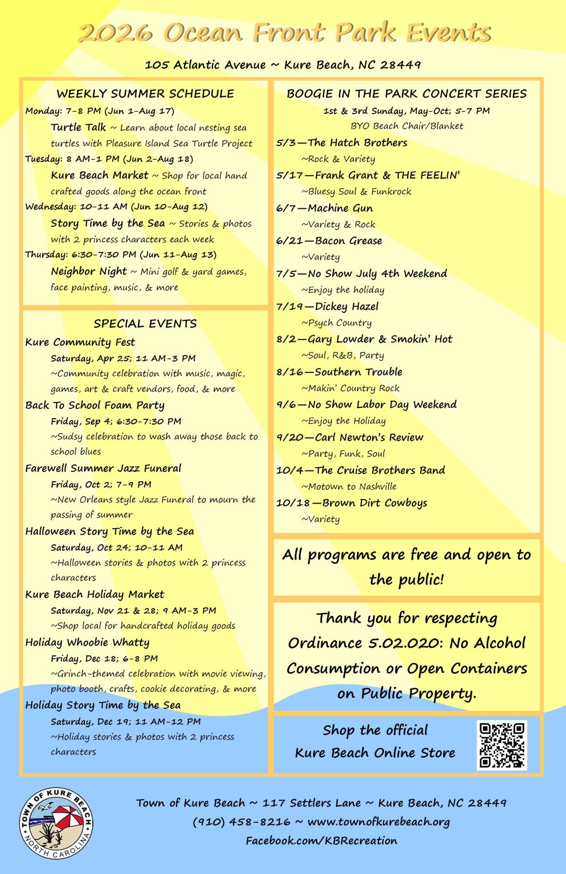 Ocean Front Park Events Schedule