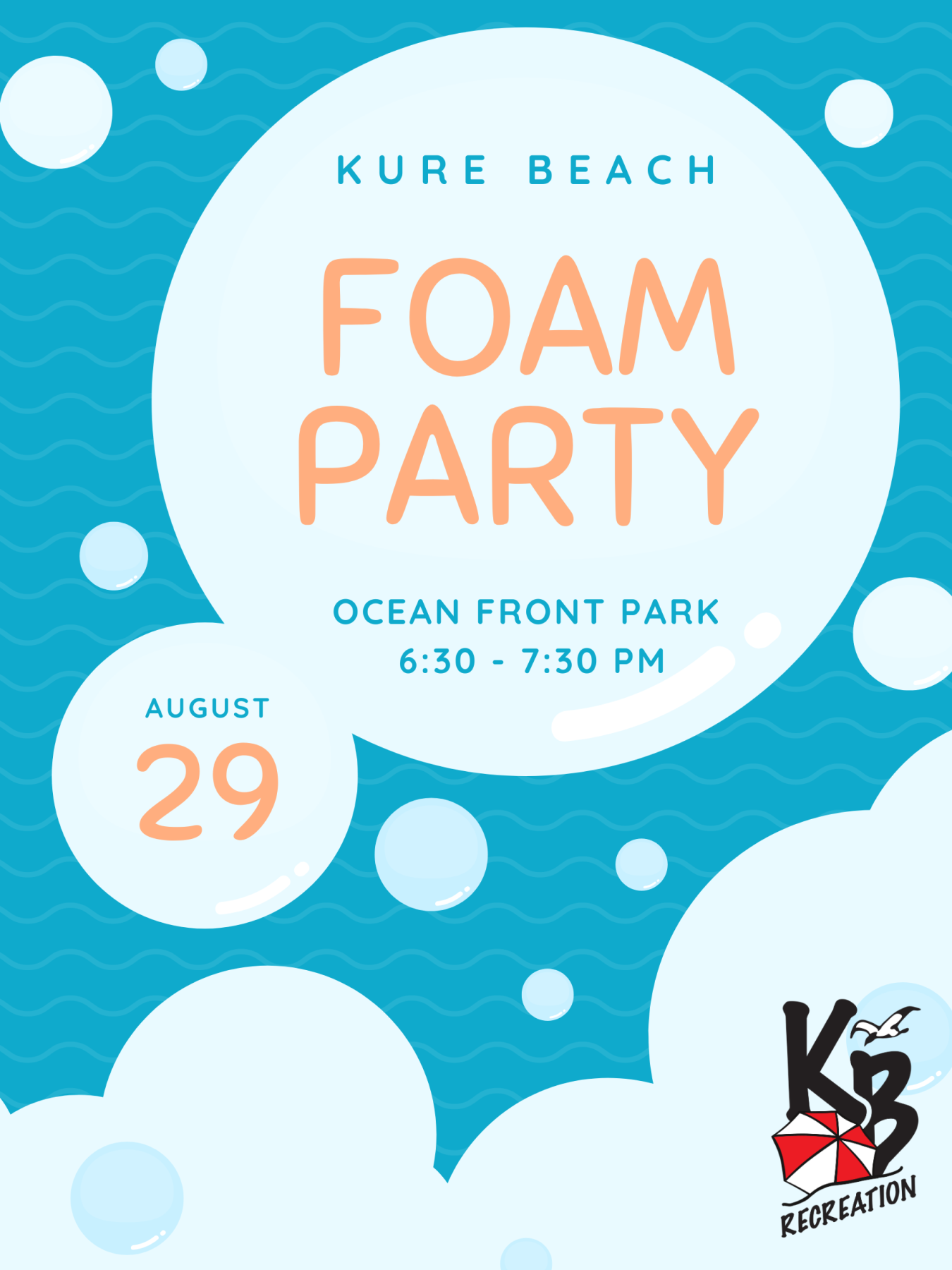 Foam Party at Ocean Front Park on Friday, August 29th from 6:30-7:30 pm