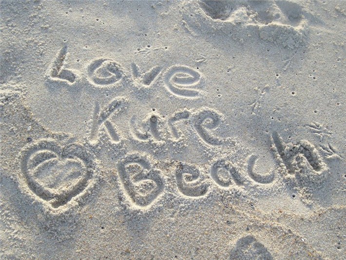 Love Kure Beach written in Sand